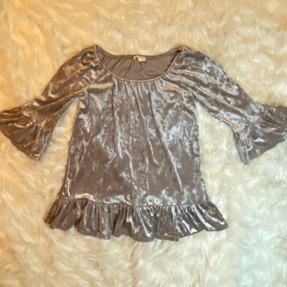Metallic Silver Velvet-Crush w/ Bell Sleeves Sz XS - Picture 7 of 8